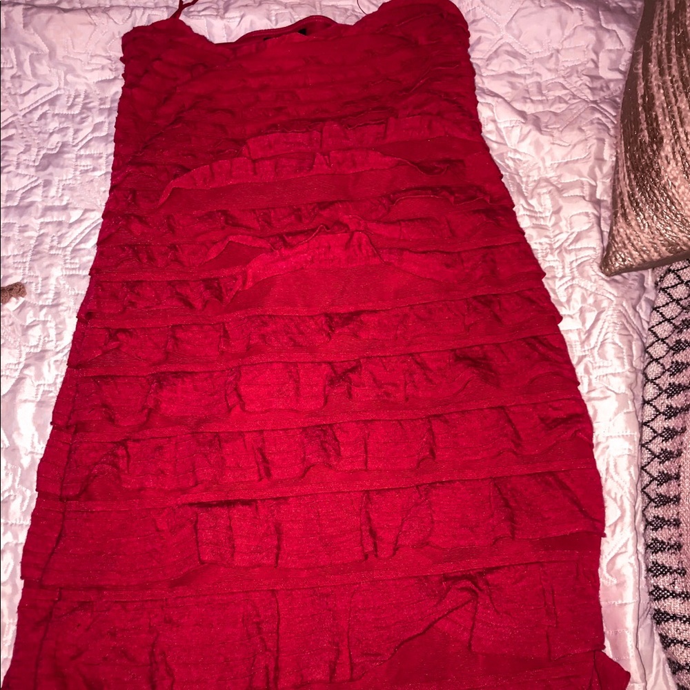 Strapless hot pink ruffle dress
